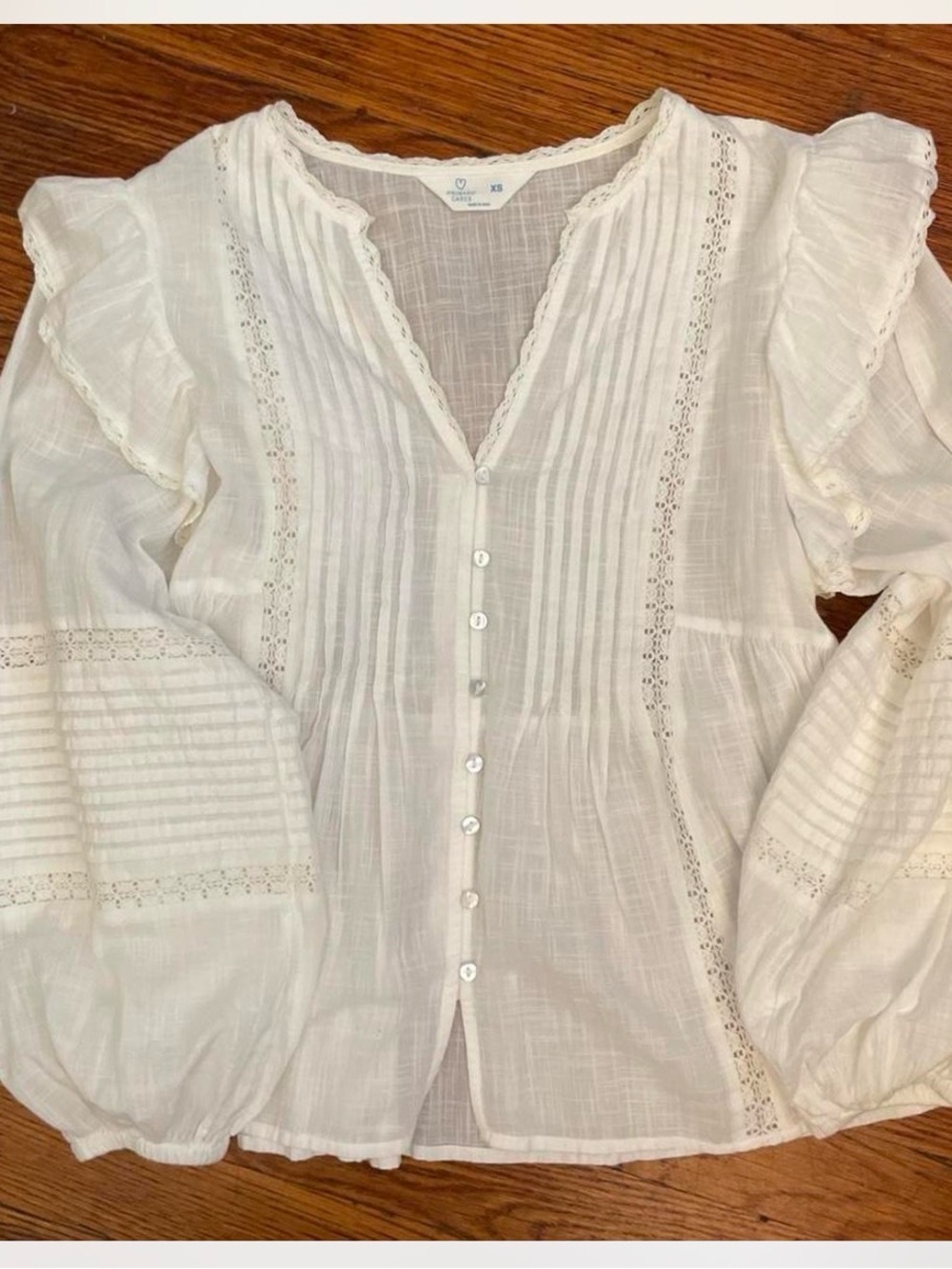 Primark Women's Off White Button-Front Lace-Trim Blouse - Picture 1 of 5